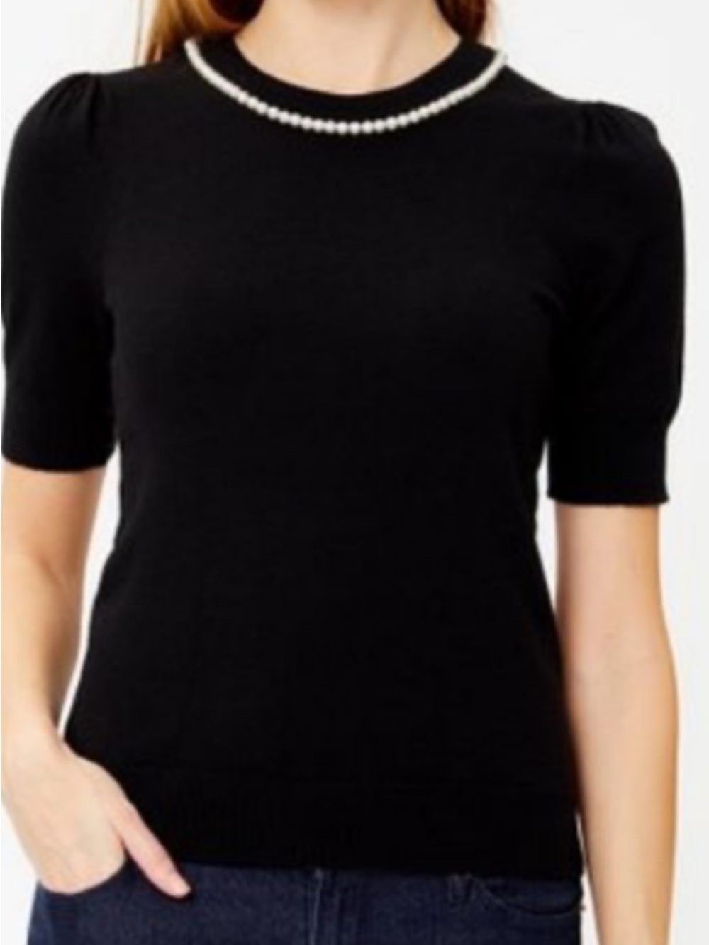 Kate Spade Pearl embellished Short sleeve black sweater
